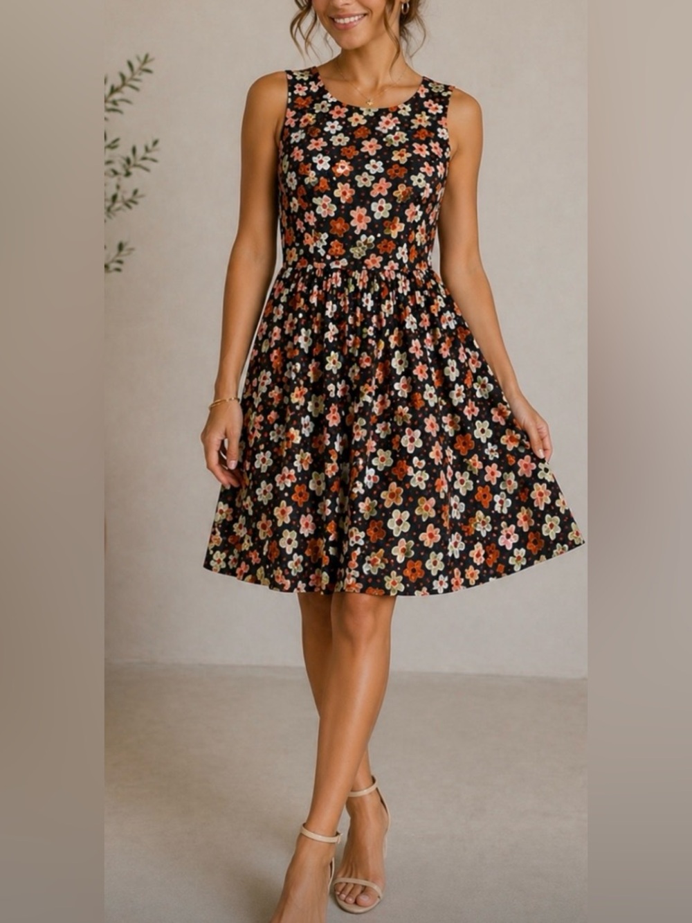 Tulip B Floral Fit Flare Dress NWT Cotton Retro Mod Sleeveless